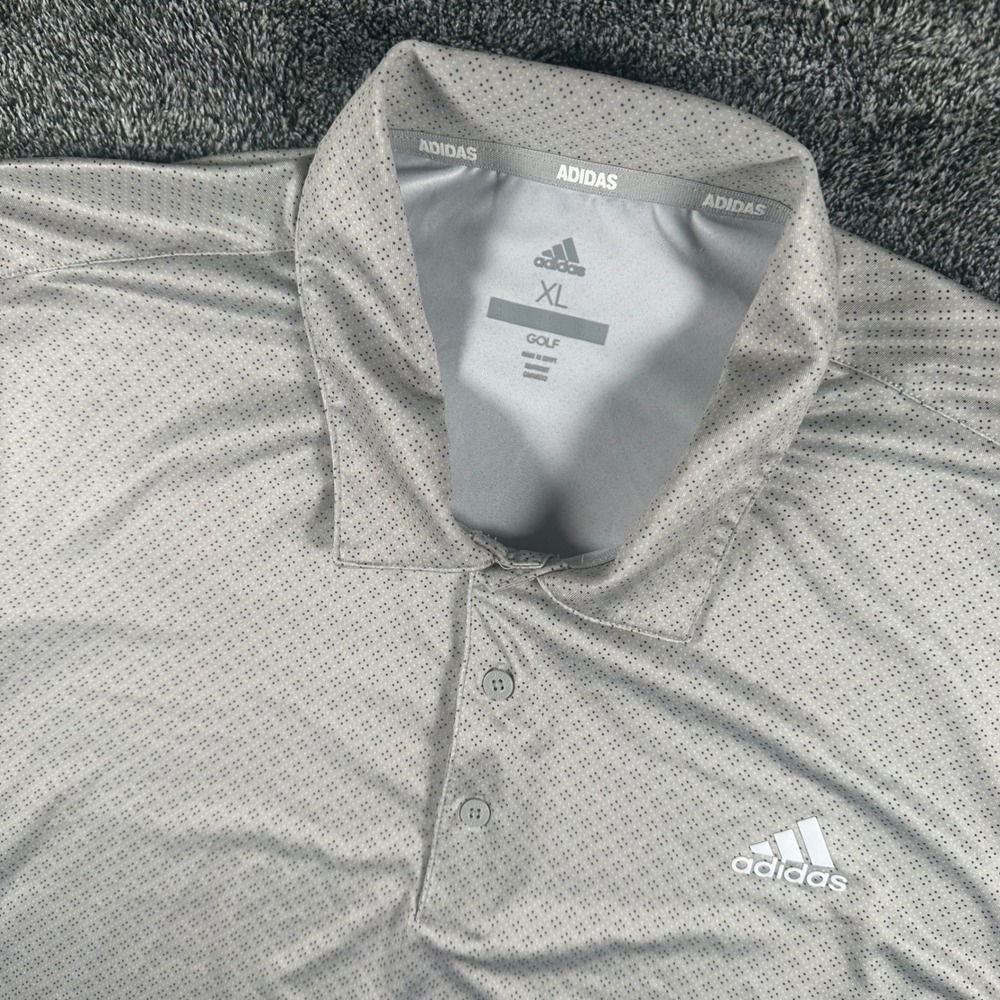 Adidas Polo Shirt Mens XL Golf Grey Micro-dot Performance Short Sleeve Active